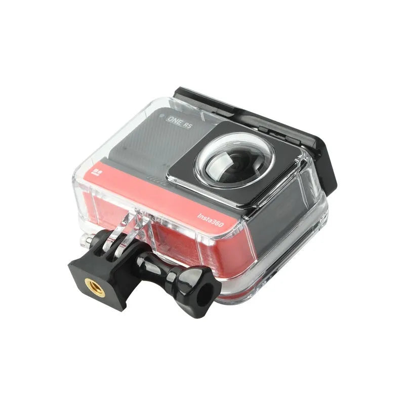 Transparent waterproof housing case for Insta360 One RS panoramic camera.