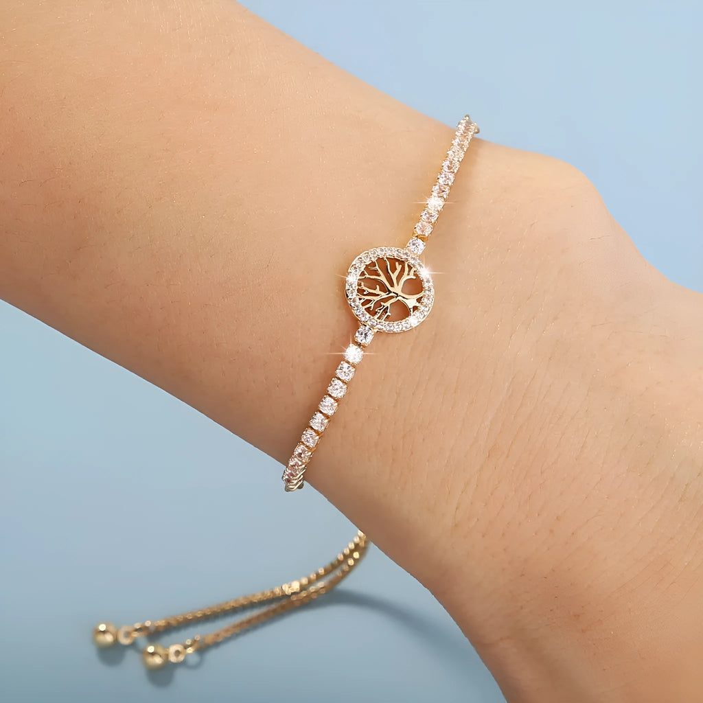 Lucky tree zircon bracelet for women with electroplated metal construction
