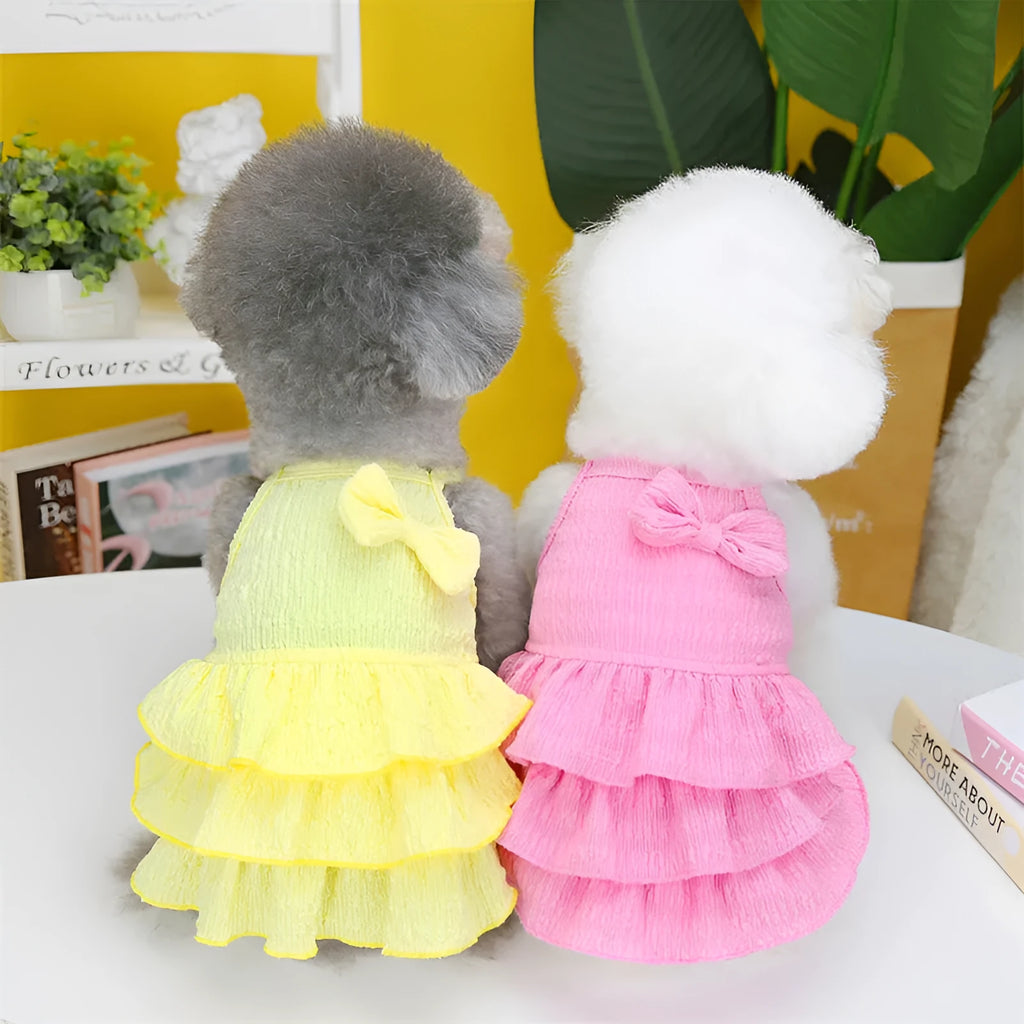 Small dog wearing Princess dress with layered Candy skirt in Rose Red colour