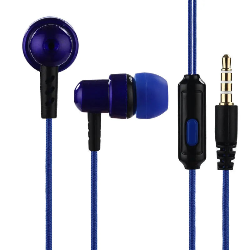 Black wired in-ear gaming headset with 3.5mm plug, braided cable, and silicone ear tips