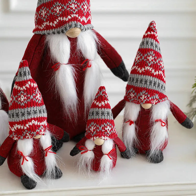 Cloth faceless Christmas Rudolf doll in red colour, standing decoration for holiday display