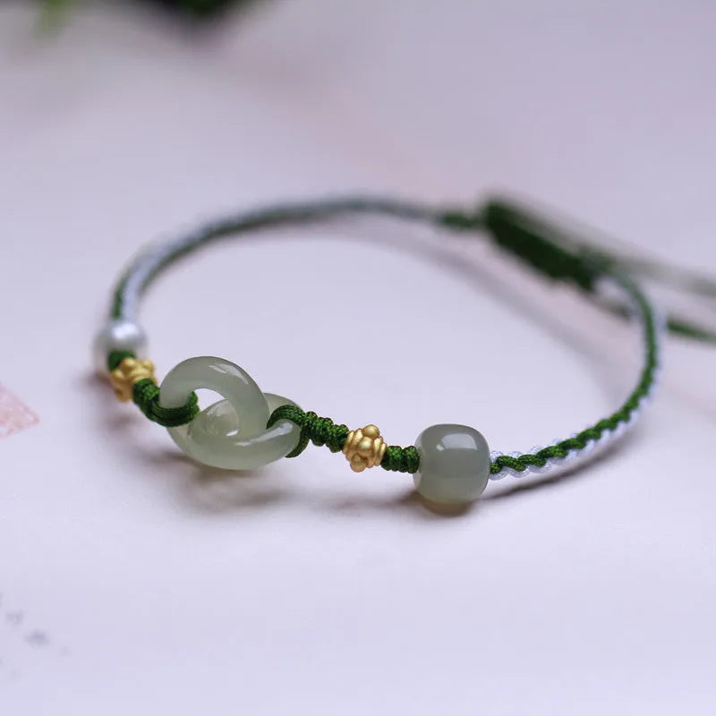 DIY woven bracelet with Hetian jade pendant and hollow national tide design on flexible wire