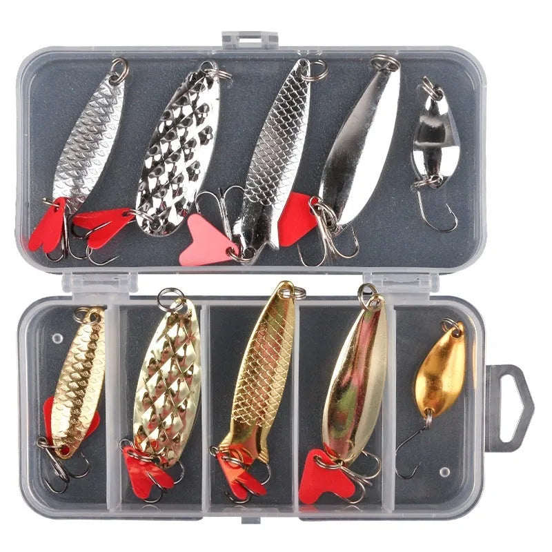 Metal sequin iron fishing lures with pineapple pattern in packaging showing quantity options