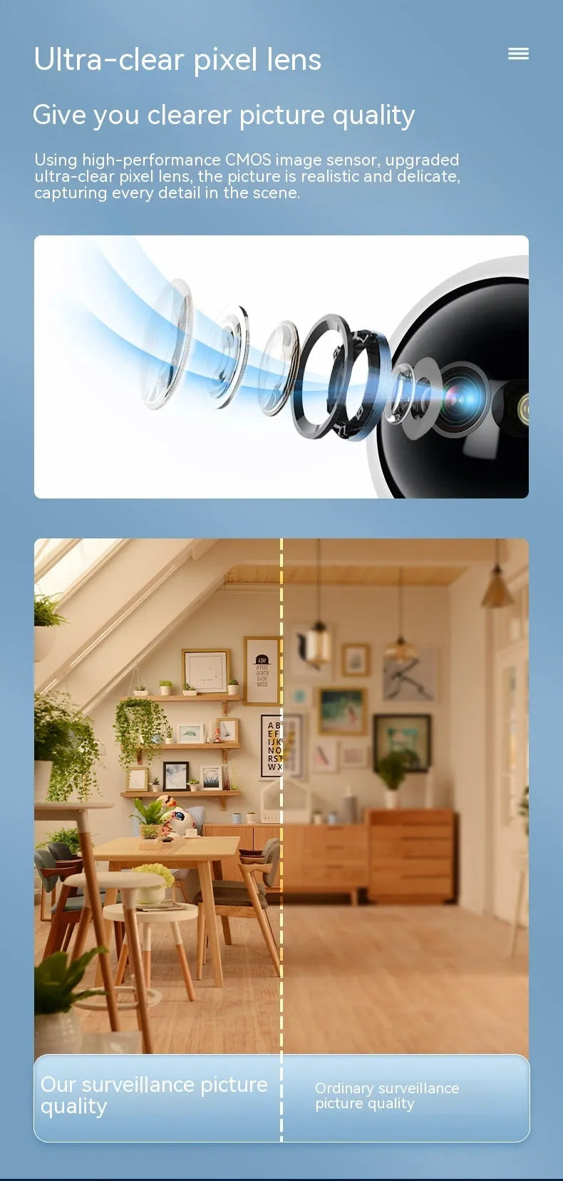 Smart dual-light WiFi indoor HD 360-degree surveillance camera with voice intercom, 135x104x98mm, mobile APP control