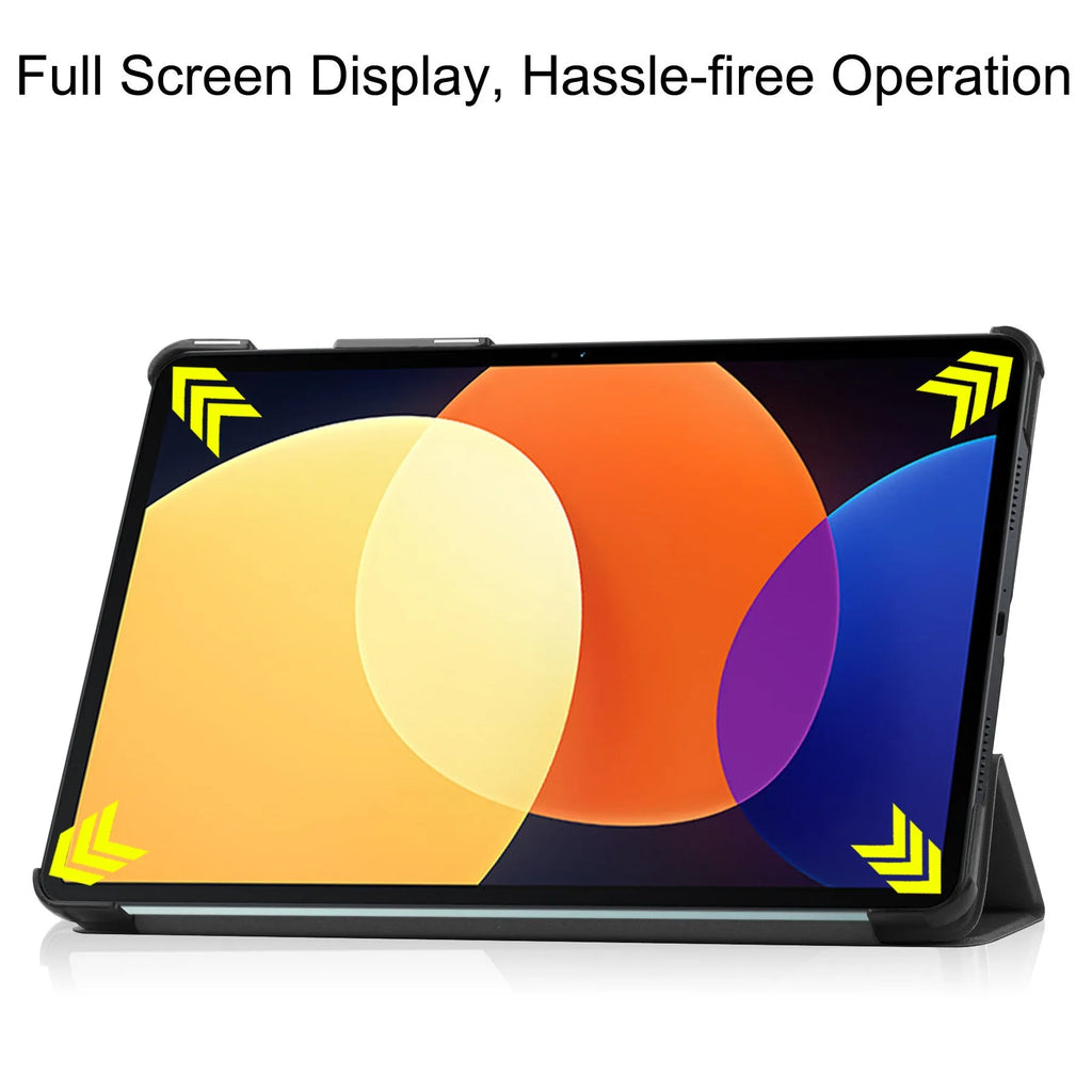 Ultra thin anti drop protective case for Xiaomi Tablet 5 Pro 12.4, tri-fold hard shell, black, front view