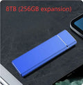 Sapphire blue portable solid state hard drive with metal casing showing compact dimensions