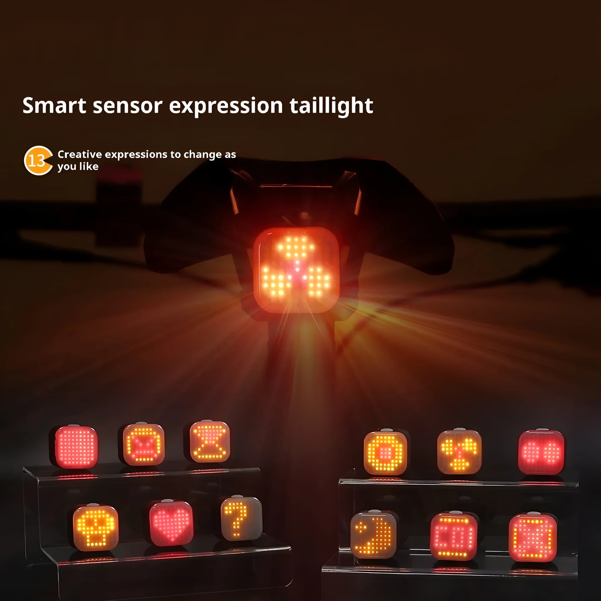 MEROCA expression taillight with brake sensing on bicycle seat tube bracket, plastic resin construction