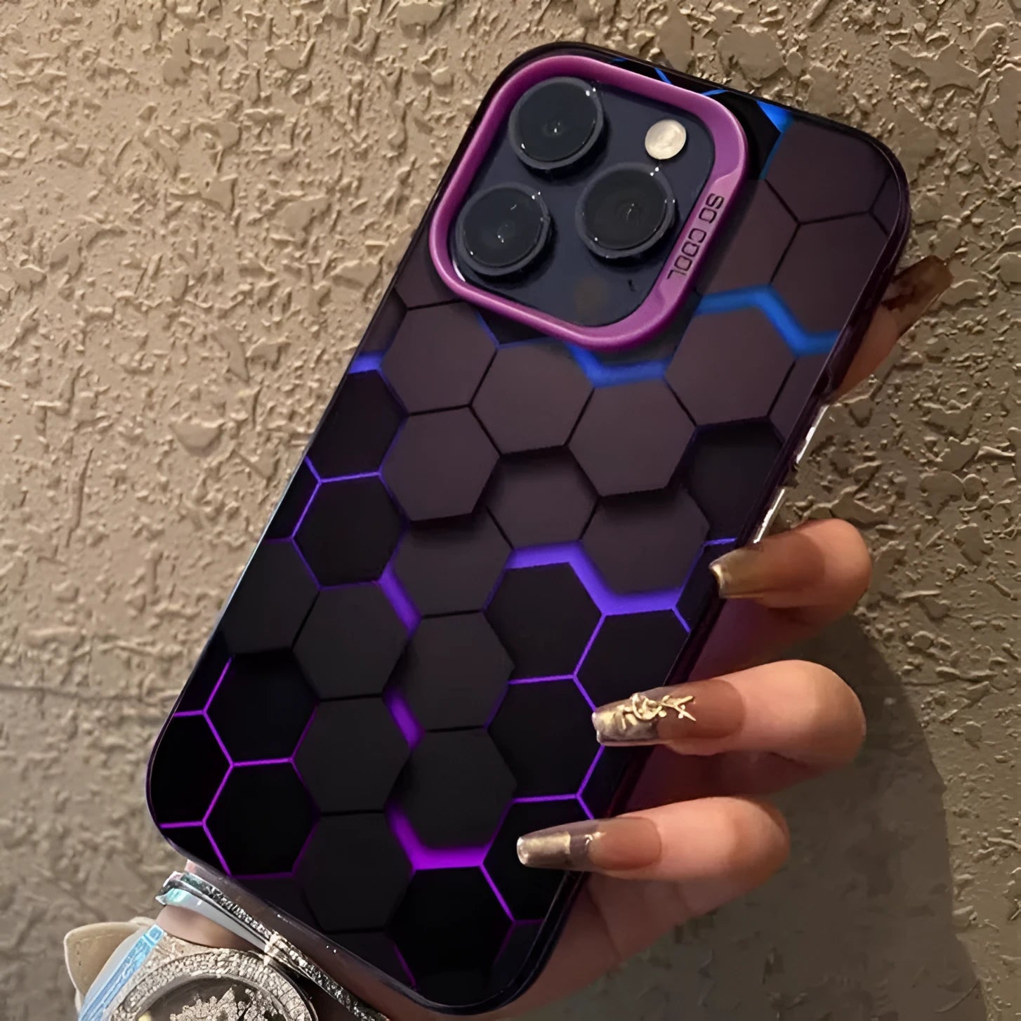 Frosted Chinese style honeycomb pattern phone case for Apple iPhone in Moonlight Black.