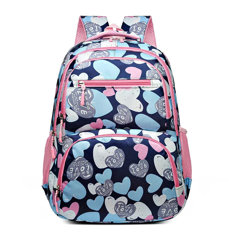 Blue student backpack with air cushion shoulder straps showing Oxford cloth material and large capacity design