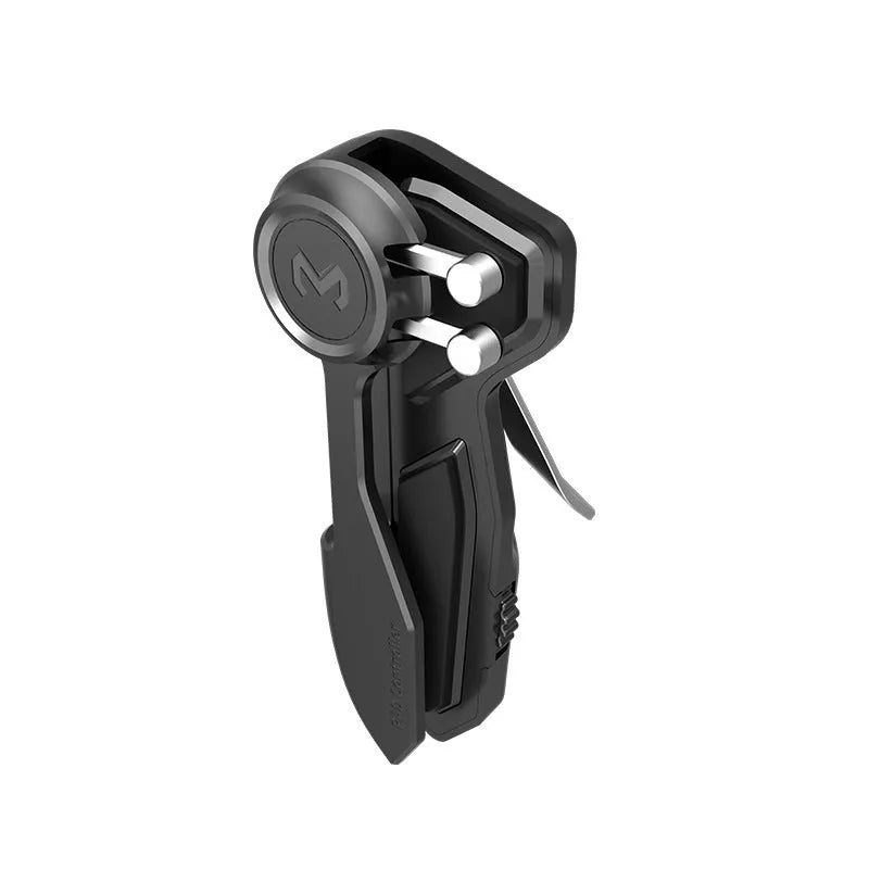 Black six-finger adjustable game controller for tablet and smartphone gaming.