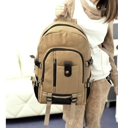 Canvas backpack for men students with zipper closure, 44x28x16cm, in five colours