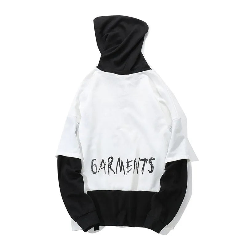 Autumn men graffiti oversize cotton hoodie in Black with round neck, front view