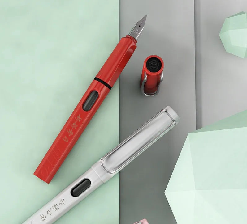 Adult calligraphy fountain pen with iridium nib, plastic metal barrel, glossy finish, 0.38mm 0.5mm