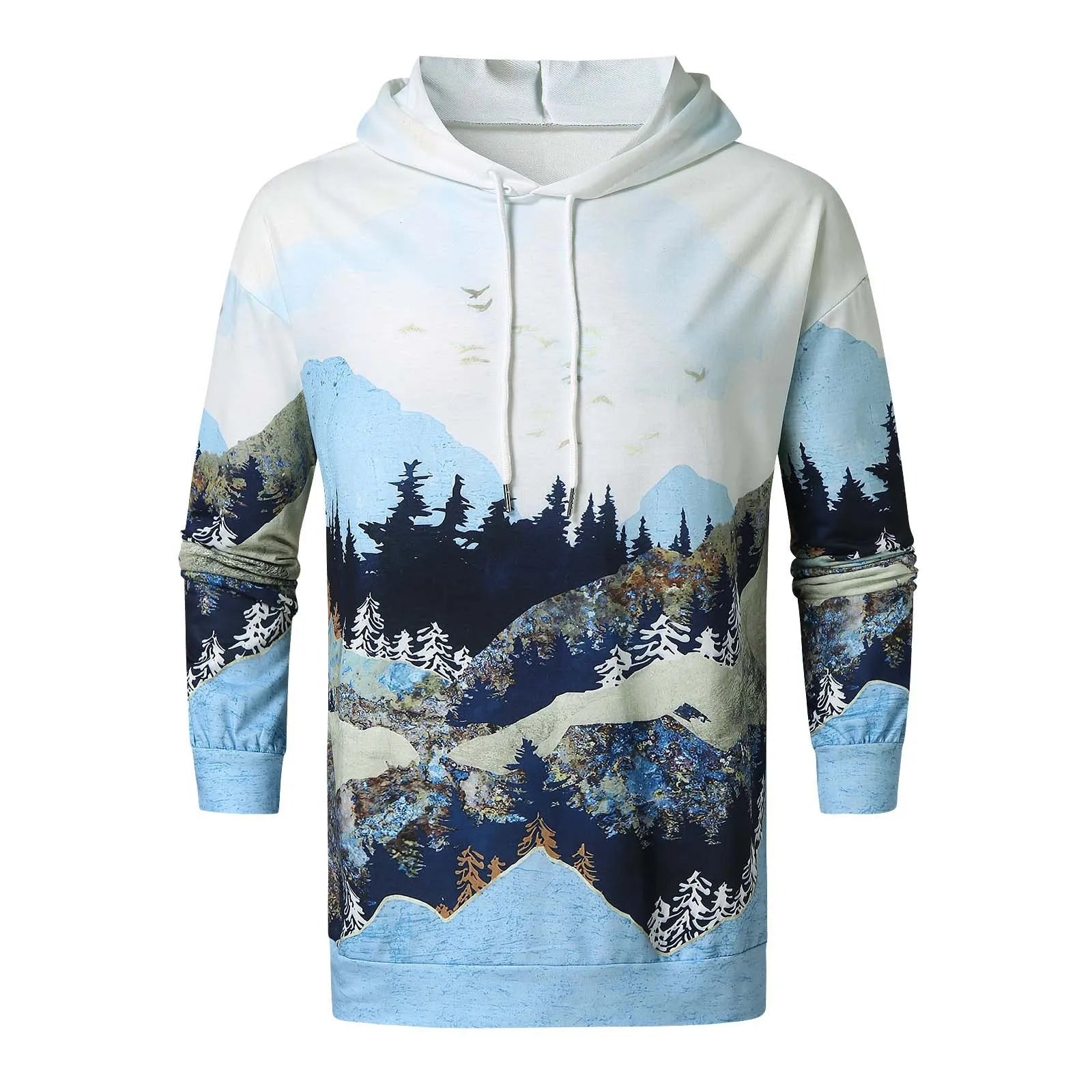 Printed super flexible men's hoodie in Grey polyester fleece, front view