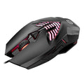 Wired USB gaming mouse with 1600 DPI optical sensor, rat size, black colour, and 1.5 metre cable for office laptop use