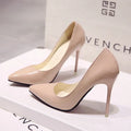 Women's nude ultra-high heel pointed toe PU shoes with carved wing pattern and 10cm heel