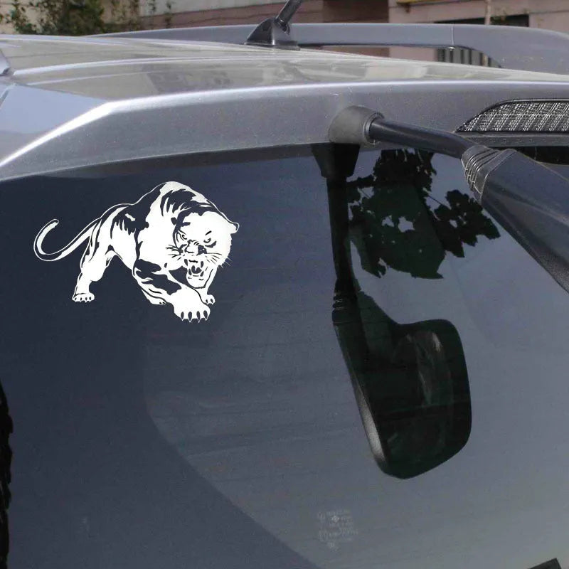 Leopard print reflective car sticker, PET, 19.5x13.5cm, black or white, for all vehicles