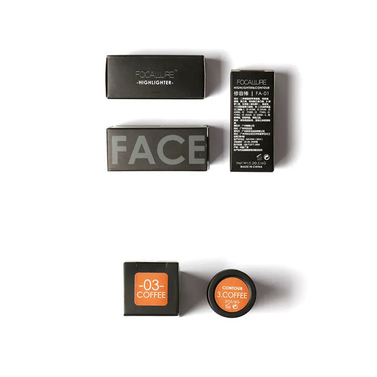 Cream contour highlighter makeup stick in a tube, shown with four shade options labelled A, B, C, D.