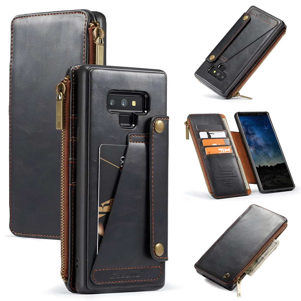 Black leather flip phone case for Samsung Galaxy Note 9 smartphone