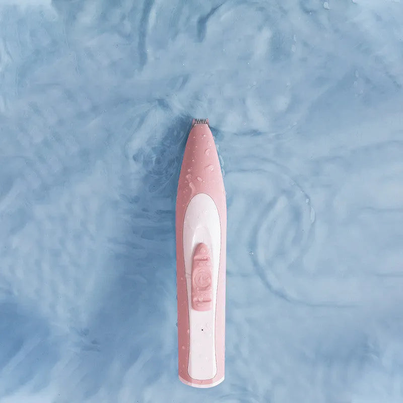 Pink pet foot hair trimmer with USB charging for grooming dog and cat paws