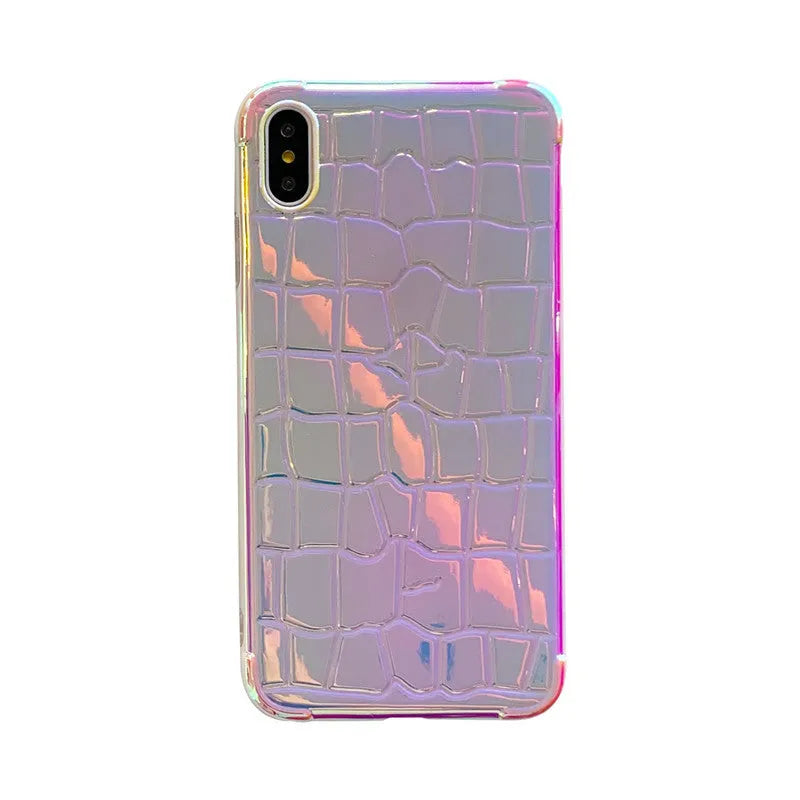 Silver laser finish silicone iPhone case showing glossy texture and protective design