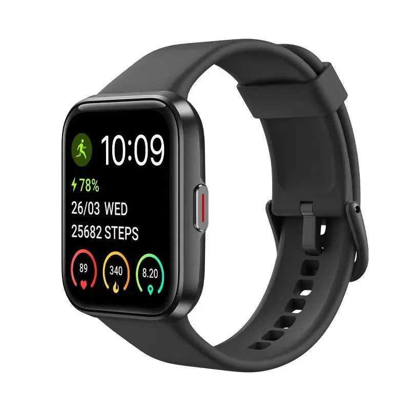 Voice call smart watch with touch screen showing health metrics in black, blue, green, or pink colour options