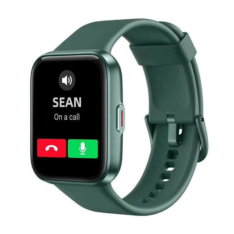 Voice call smart watch with touch screen showing health metrics in black, blue, green, or pink colour options