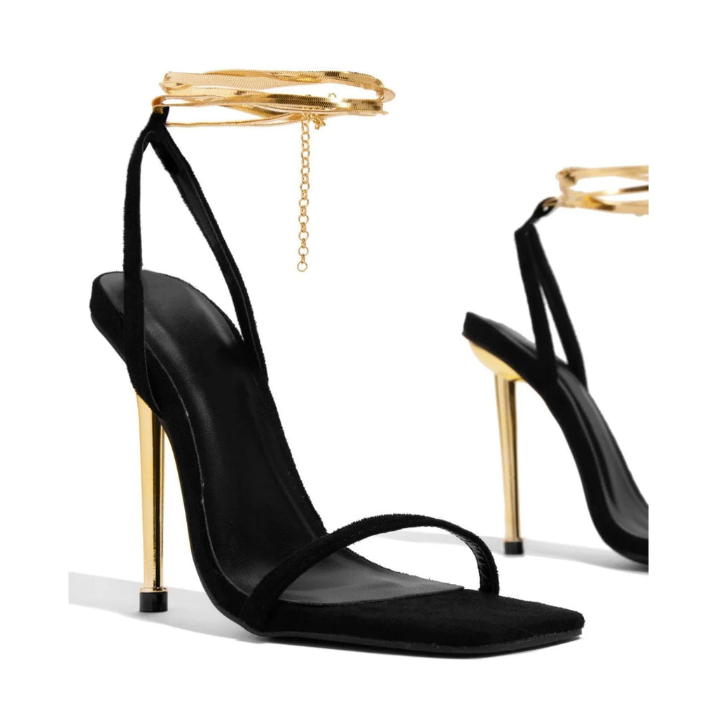 Plus size stiletto strap sandals with square toe, PU upper, in beige colour