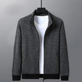 Men's black casual jacket with stand-up collar and zip front, athletic fit