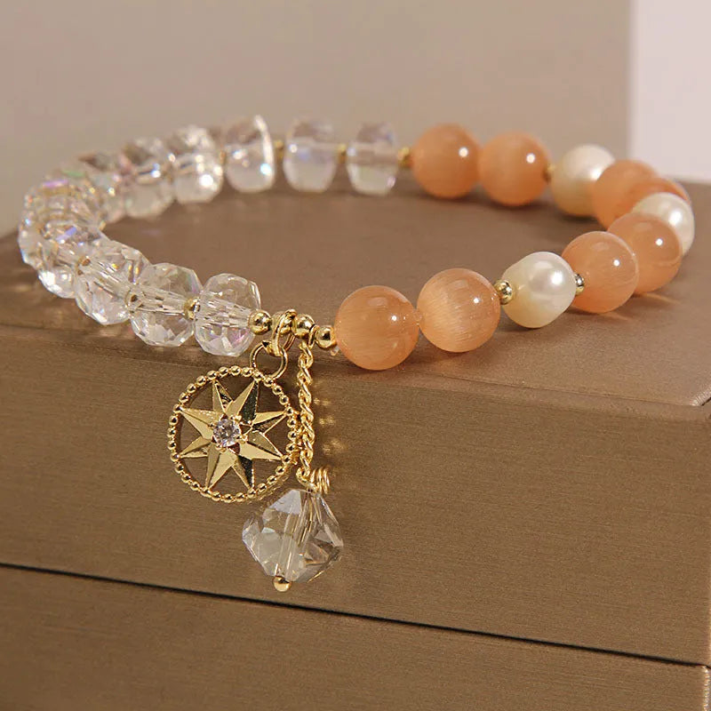 Orange women's bracelet with eight Awn star design featuring opal crystal and gold-plated inlaid artificial gemstones