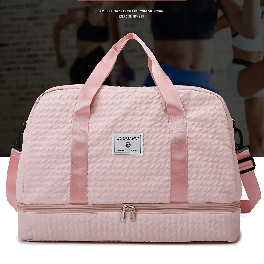 Solid colour ruched travel duffle bag Oxford cloth shoulder bag with dry and wet separation, available in six colours