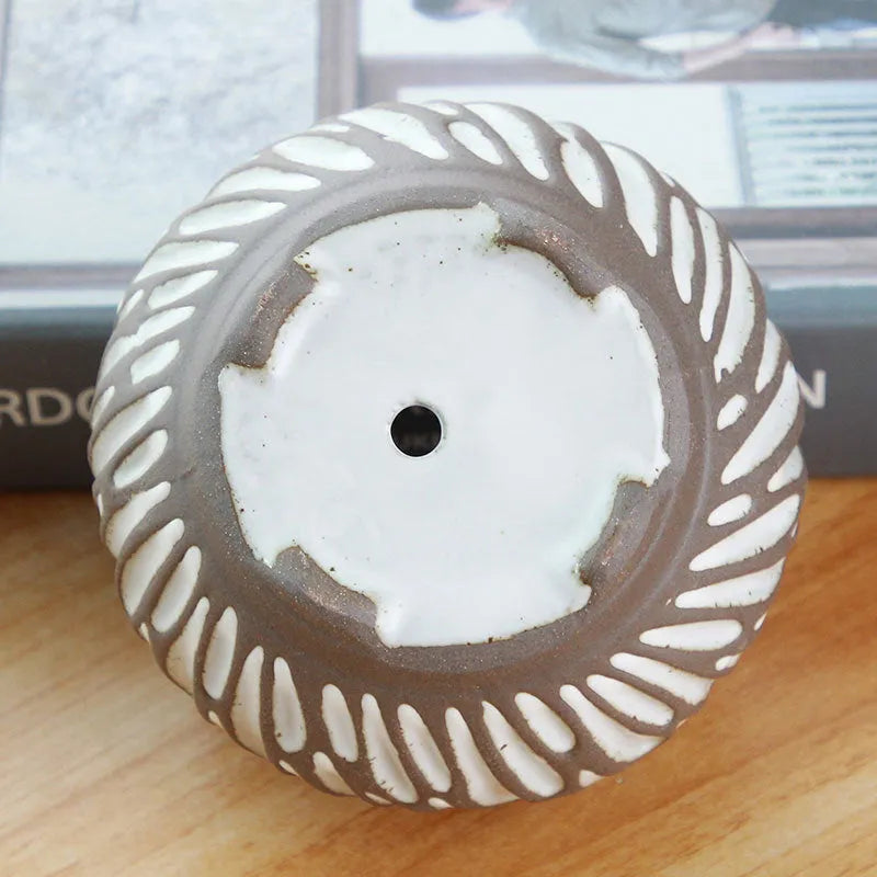 Vintage striped ceramic flower pot in brown with 7.8cm inner diameter for succulents