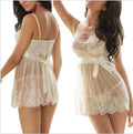 White spandex lingerie set shown on a mannequin, available in S, M, and L sizes.