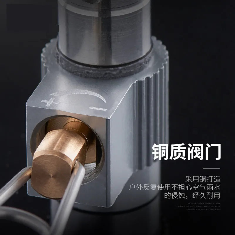 Portable folding mini camping stove in unfolded position showing 3000W burner and anti-skid bracket