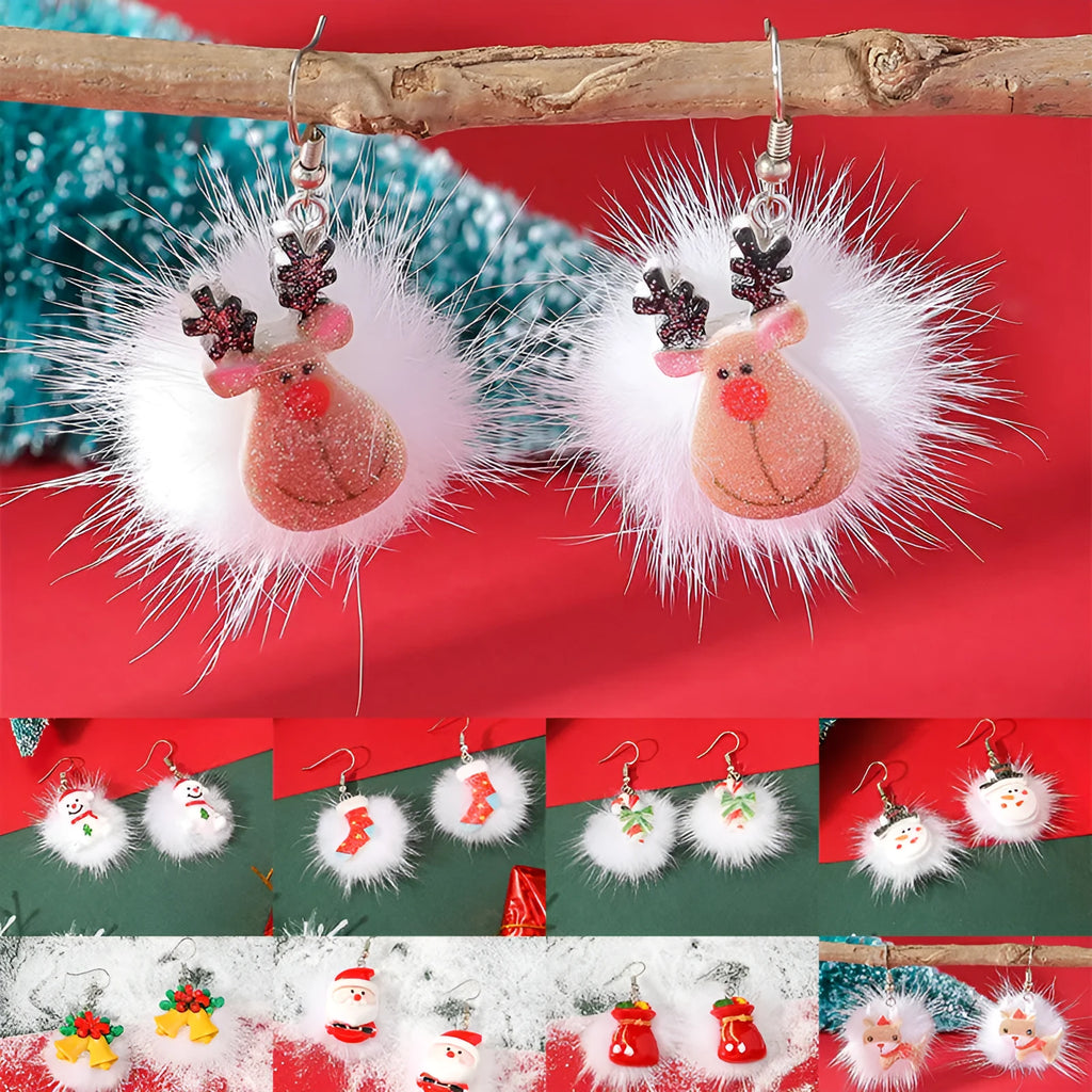 Acrylic drop earrings with Christmas snowflake and elk motifs in colour A23572