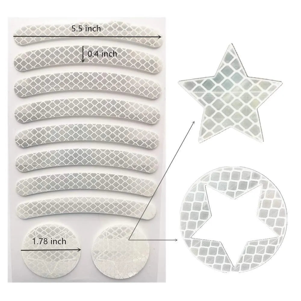 Bicycle reflective safety tape with grid pattern measuring 11.5x21cm in four colour options