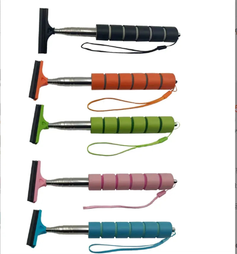Retractable stainless steel car rearview mirror wiper extended to show 100cm length and rubber blade.