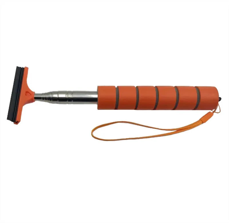 Retractable stainless steel car rearview mirror wiper extended to show 100cm length and rubber blade.