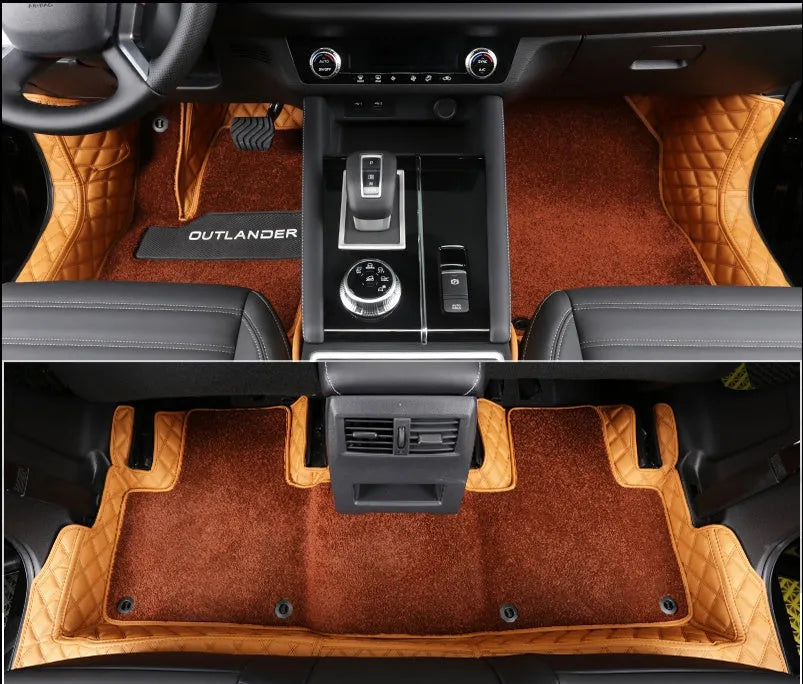 Custom-fit PU floor mats for a 2023 Mitsubishi Outlander five-seat car interior.
