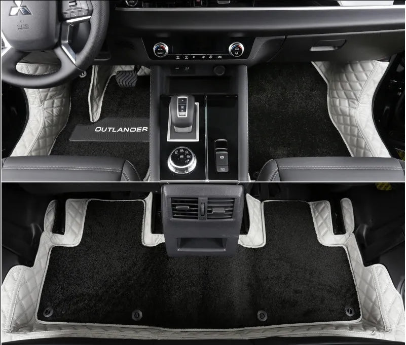Custom-fit PU floor mats for a 2023 Mitsubishi Outlander five-seat car interior.