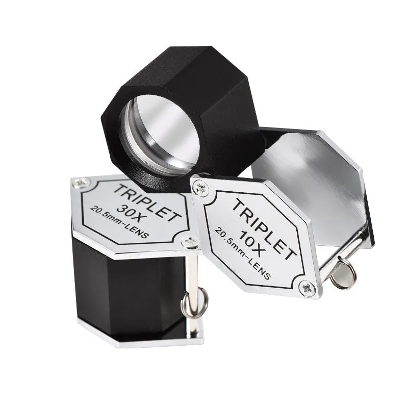 Handheld portable magnifying glass with metal optical glass lens for jewellery and coin inspection