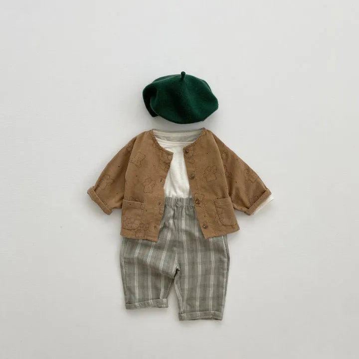Ins Korean Baby Trousers Plaid Pants for Spring and Autumn Cotton Mid Waist Striped Colour Block Trousers Suitable Height 66cm 73cm 80cm 90cm 100cm Orange Gray Green Plaid
