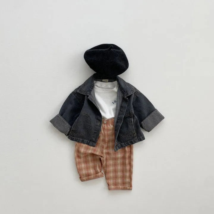Ins Korean Baby Trousers Plaid Pants for Spring and Autumn Cotton Mid Waist Striped Colour Block Trousers Suitable Height 66cm 73cm 80cm 90cm 100cm Orange Gray Green Plaid