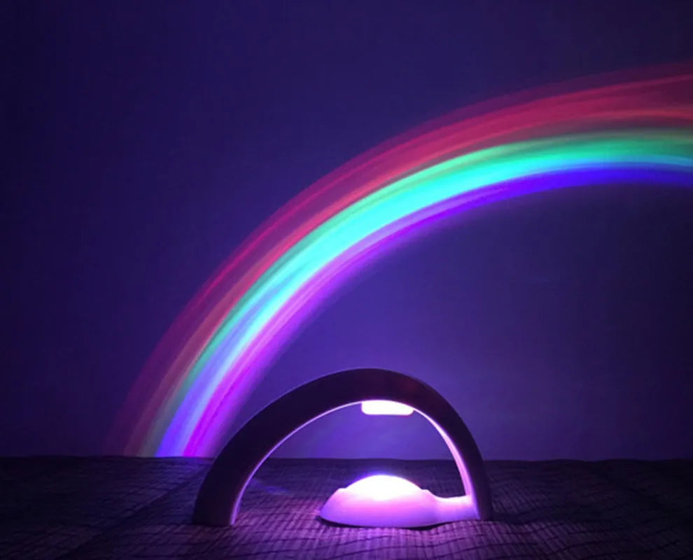 White ABS LED rainbow projection night light with multicolour beam on ceiling