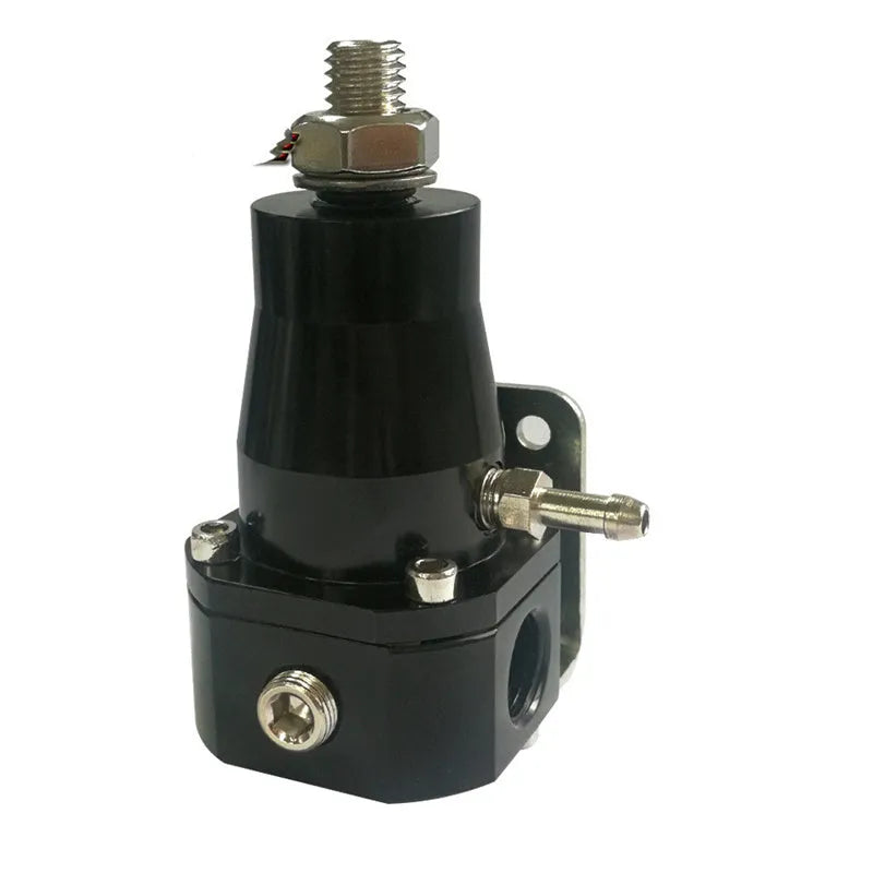 Black aluminium fuel pressure regulator with adjustment ports for 30-70psi range