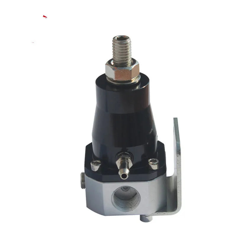 Black aluminium fuel pressure regulator with adjustment ports for 30-70psi range