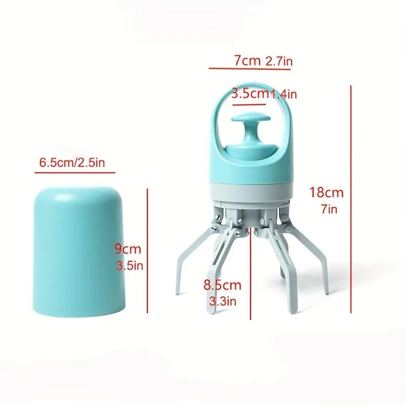 Blue portable dog poop scooper with built-in bag dispenser, clip-on design for leash or harness, 2.7 x 7.4 inches