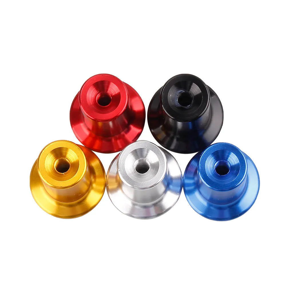 Aluminium alloy handbrake release button cap for car modification in gold, silver, black, blue, or red.