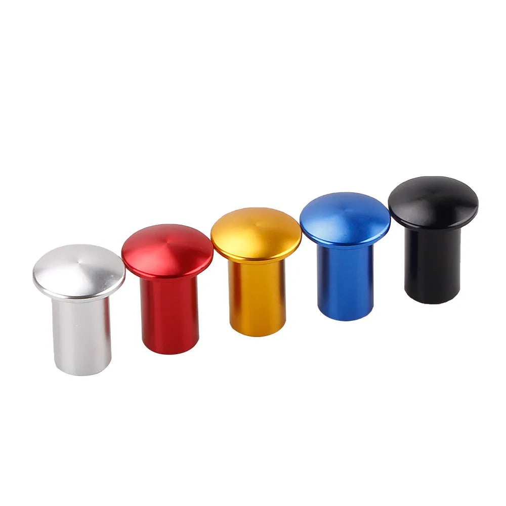 Aluminium alloy handbrake release button cap for car modification in gold, silver, black, blue, or red.