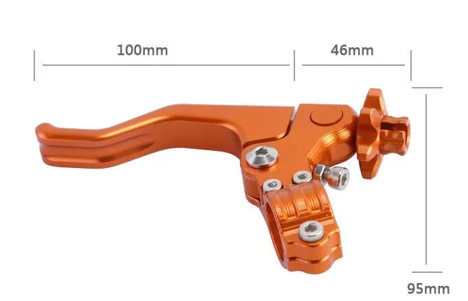 Universal aluminium motorcycle clutch lever accessory in two-finger design showing colour options
